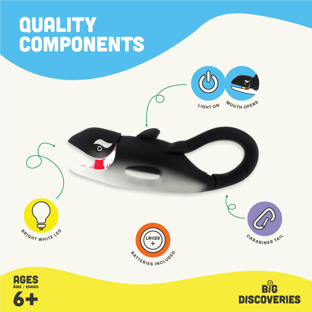 Big Discoveries Orca LifeLight - Fun Mini Animal Carabiner Flashlight