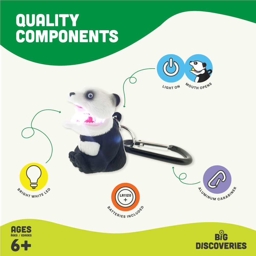Big Discoveries Panda WildLight - Fun Mini Animal Carabiner Flashlight