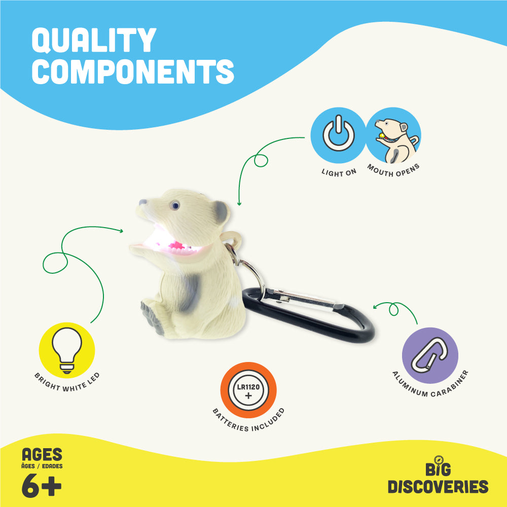 Big Discoveries Polar Bear WildLight - Fun Mini Carabiner Flashlight